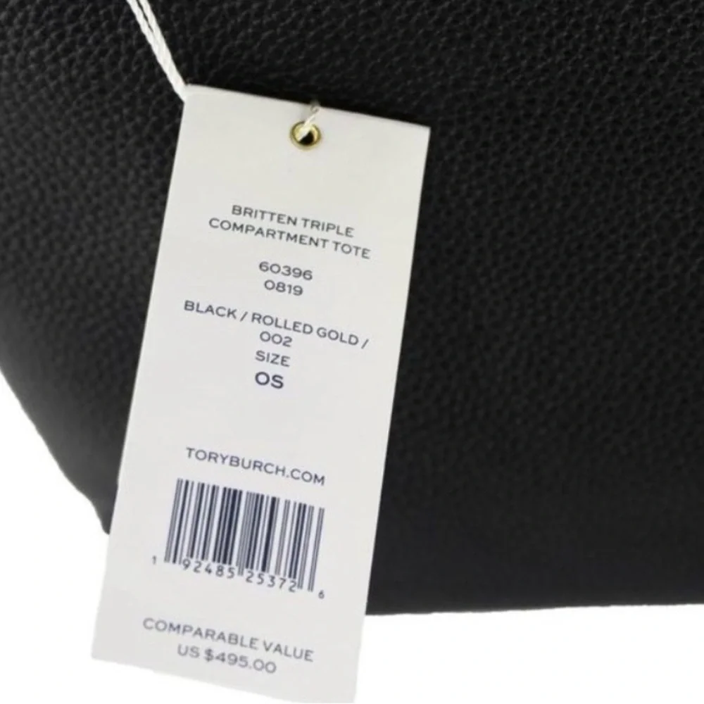 Tory Burch BRITTEN TRIPLE Black Leather Shoulder Bag tote with Gold Chain - Picture 6 of 7